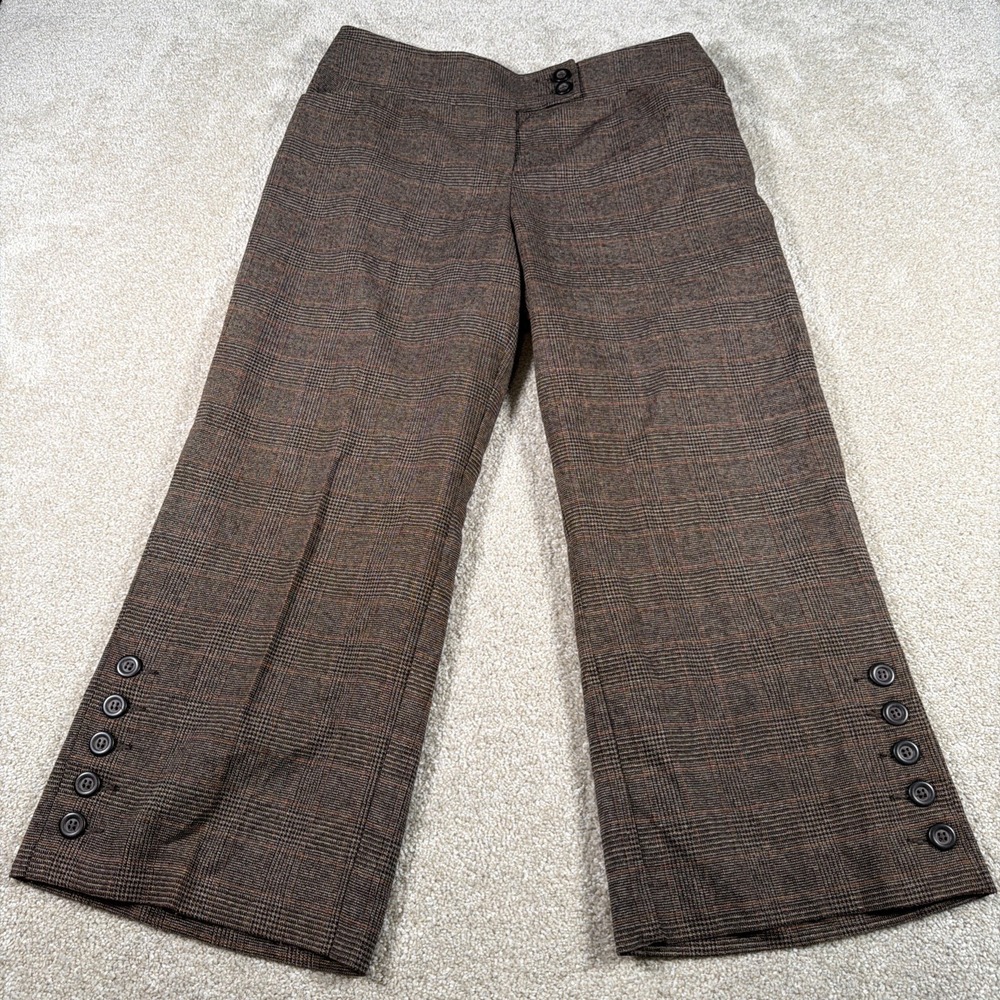 CAbi Womens Cropped Plaid Trouser Pants 4 (FITS‎ 29 X 22.5) Wide Leg Buttons